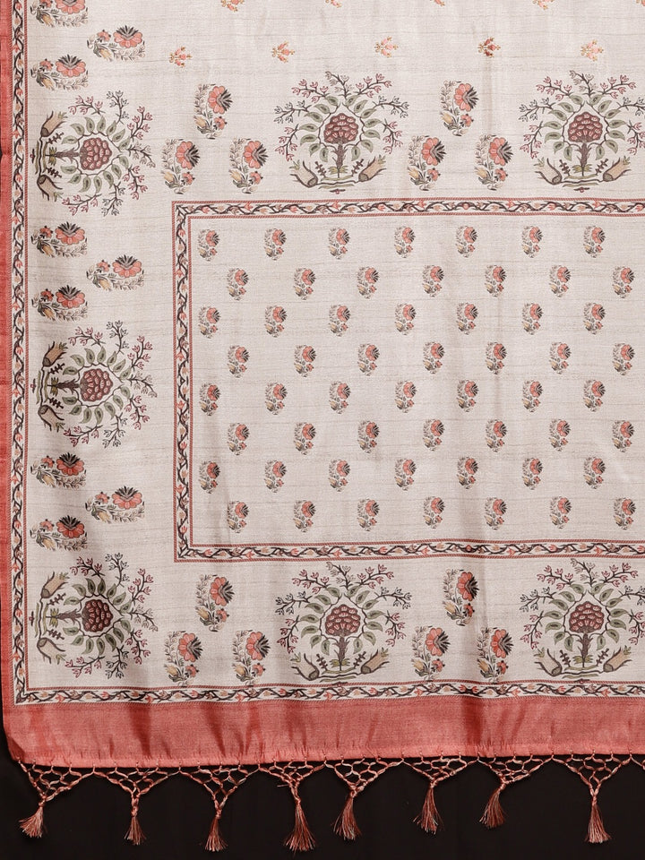 Neerus Light Grey Printed Saree With Blouse