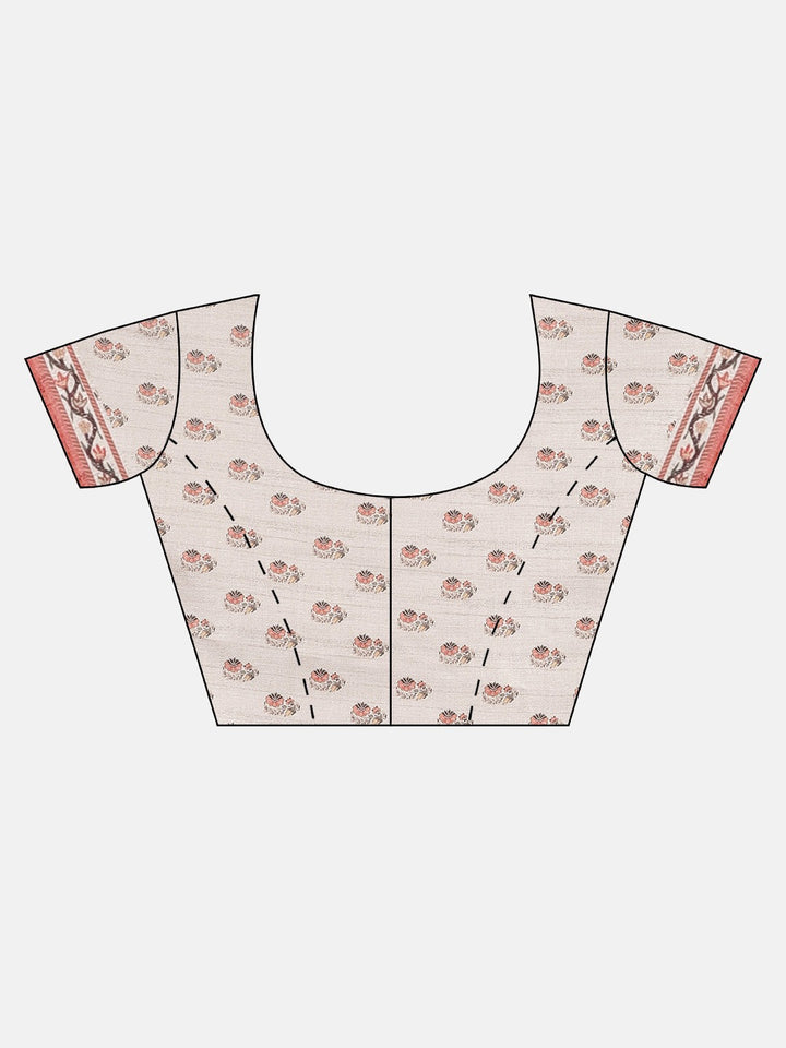 Neerus Light Grey Printed Saree With Blouse