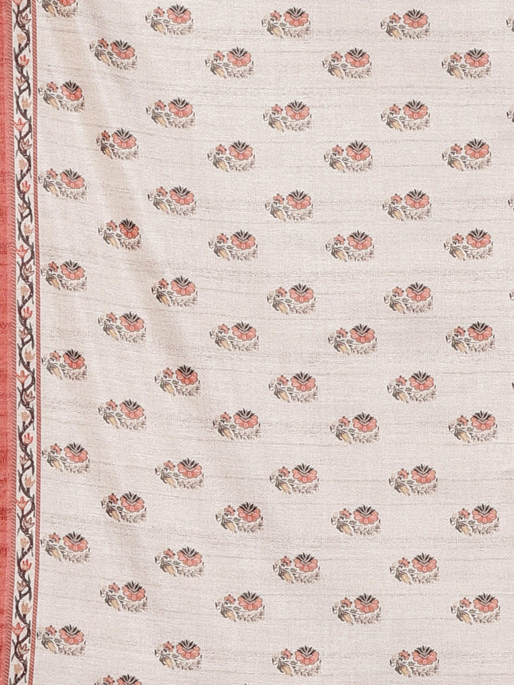 Neerus Light Grey Printed Saree With Blouse