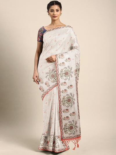 Neeru's Light Grey Printed Saree With Blouse