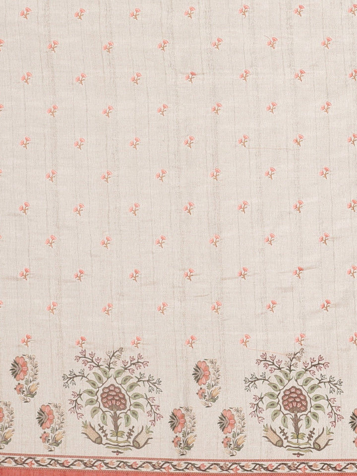 Neerus Light Grey Printed Saree With Blouse