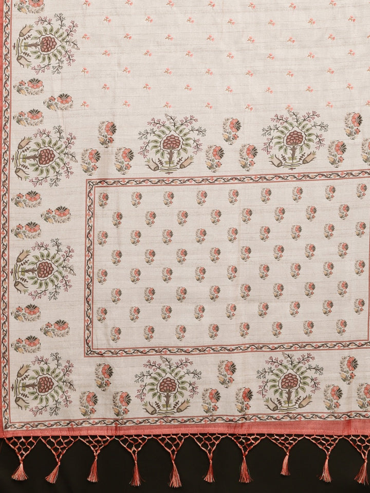 Neerus Light Grey Printed Saree With Blouse