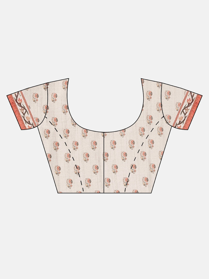 Neerus Light Grey Printed Saree With Blouse