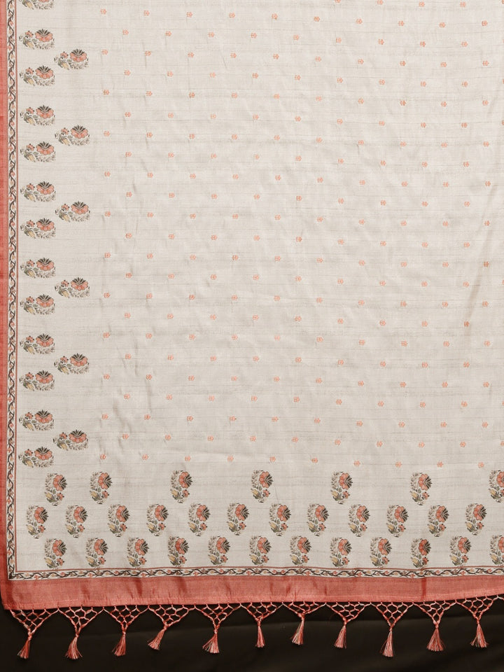 Neerus Light Grey Printed Saree With Blouse