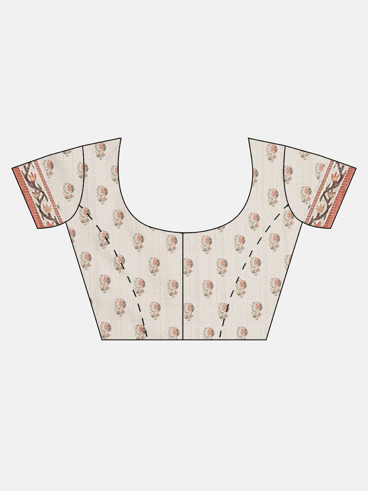 Neerus Light Grey Printed Saree With Blouse