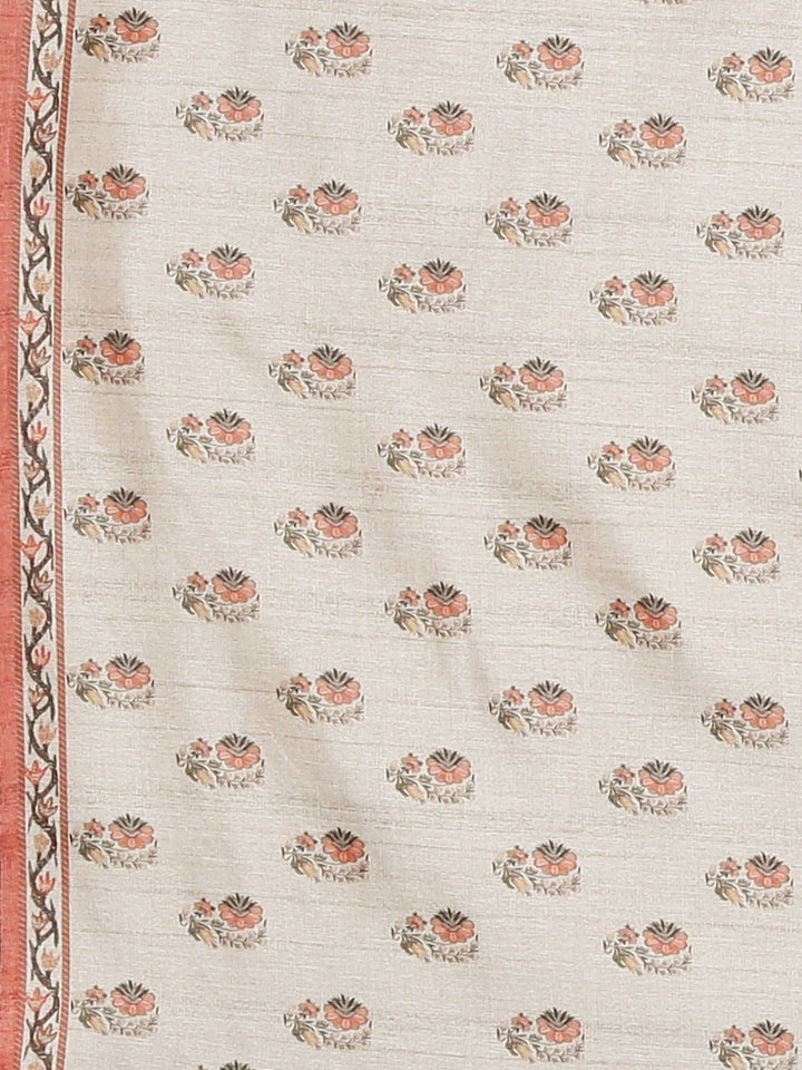 Neerus Light Grey Printed Saree With Blouse