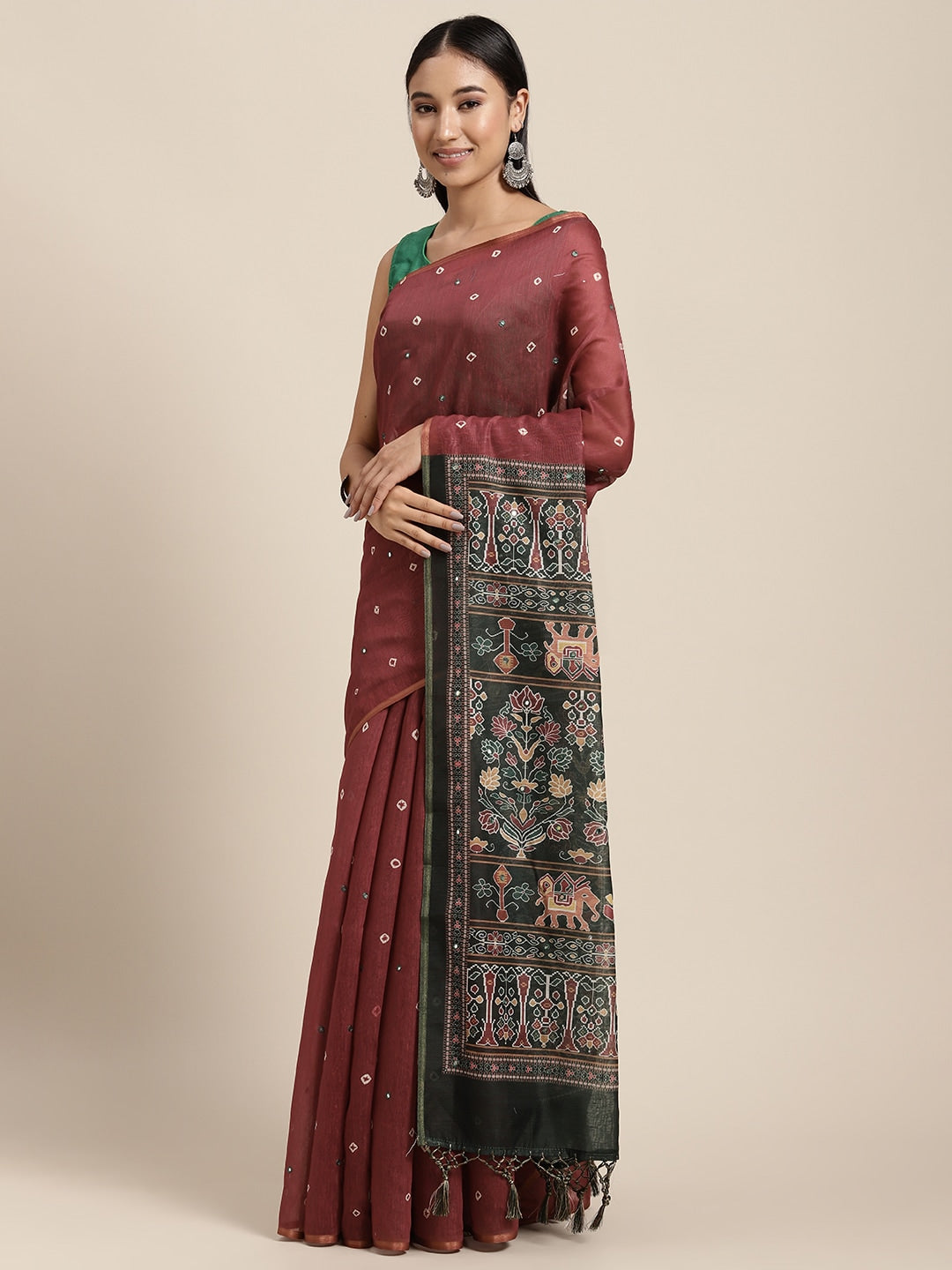 Neerus Printed Color Dupion Fabric Saree