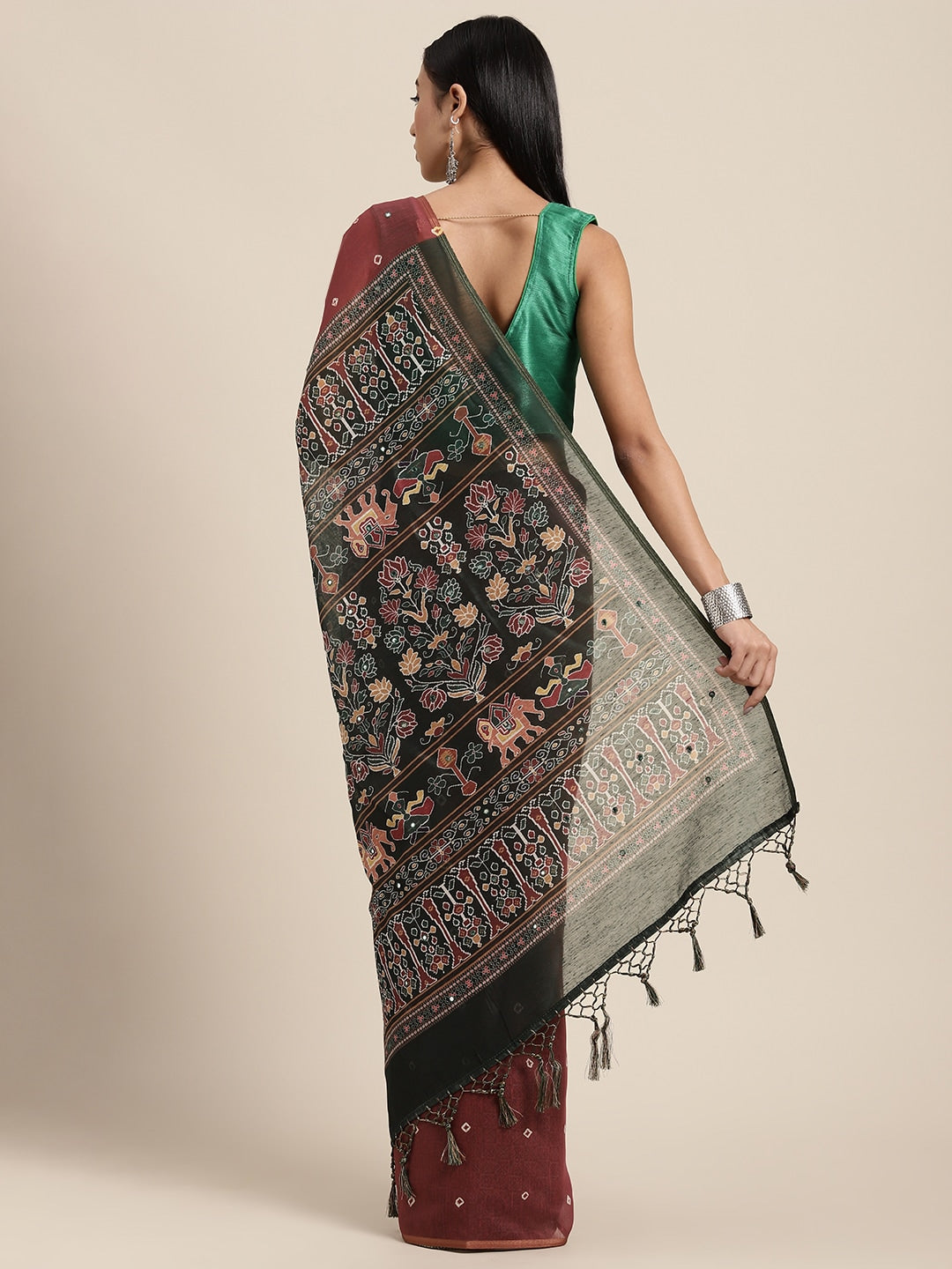 Neerus Printed Color Dupion Fabric Saree