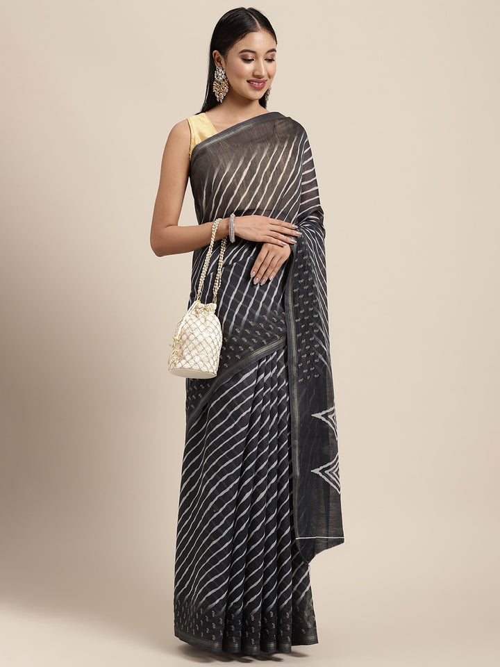 Neerus Black Color Dupion Fabric Saree