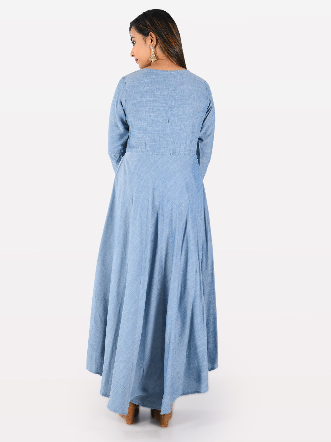 Neerus Blue rayon embroidered A-line kurta - side view