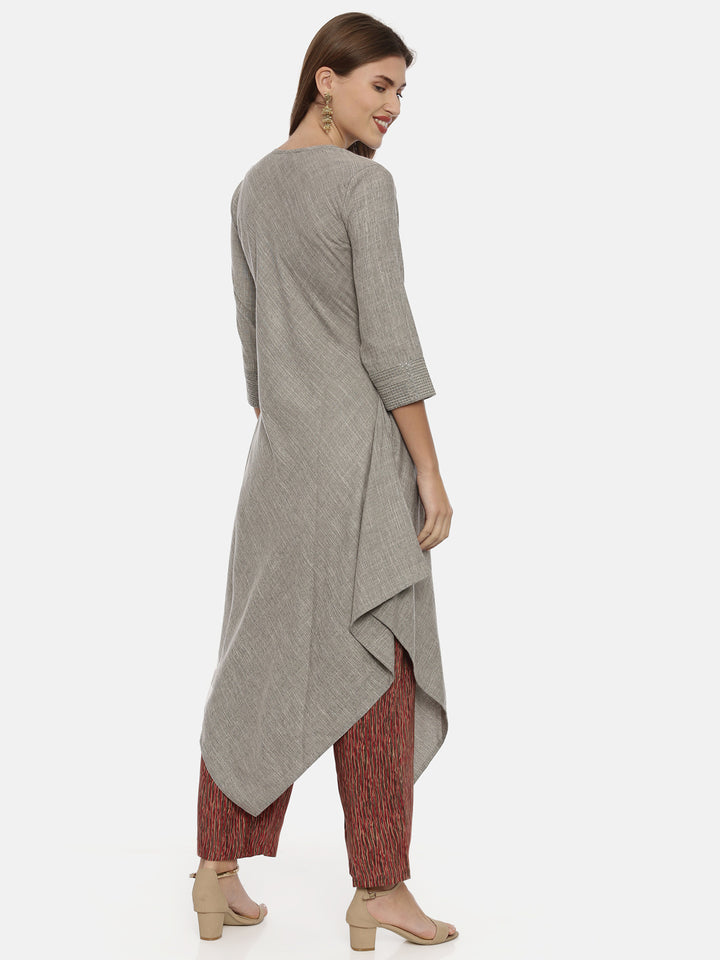 Neerus Grey viscose rayon embellished high-low kurti - detail view 2