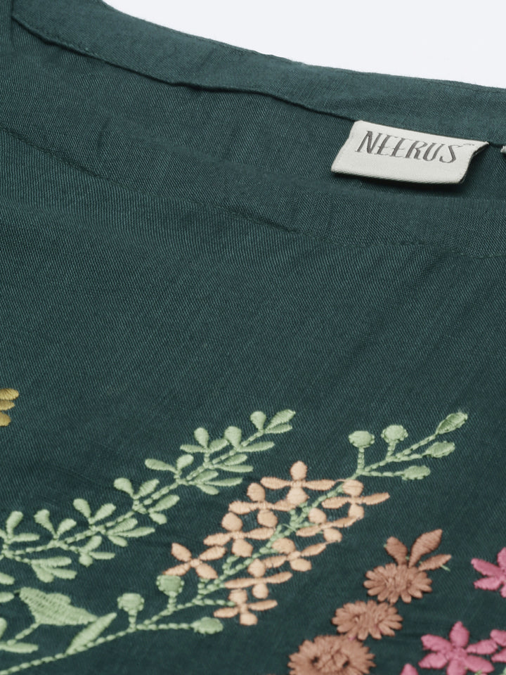 Neerus B Green Colour Slub Riyon Fabric Tunic "46"