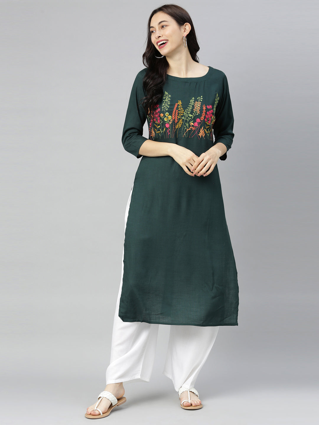 Neeru'S B Green Colour Slub Riyon Fabric Tunic "46"