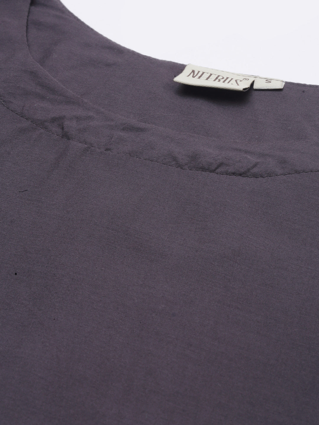 Neerus Grey muslin embroidered high-low kurti - back view