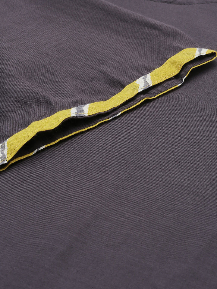 Neerus Grey muslin embroidered high-low kurti - detail view 1