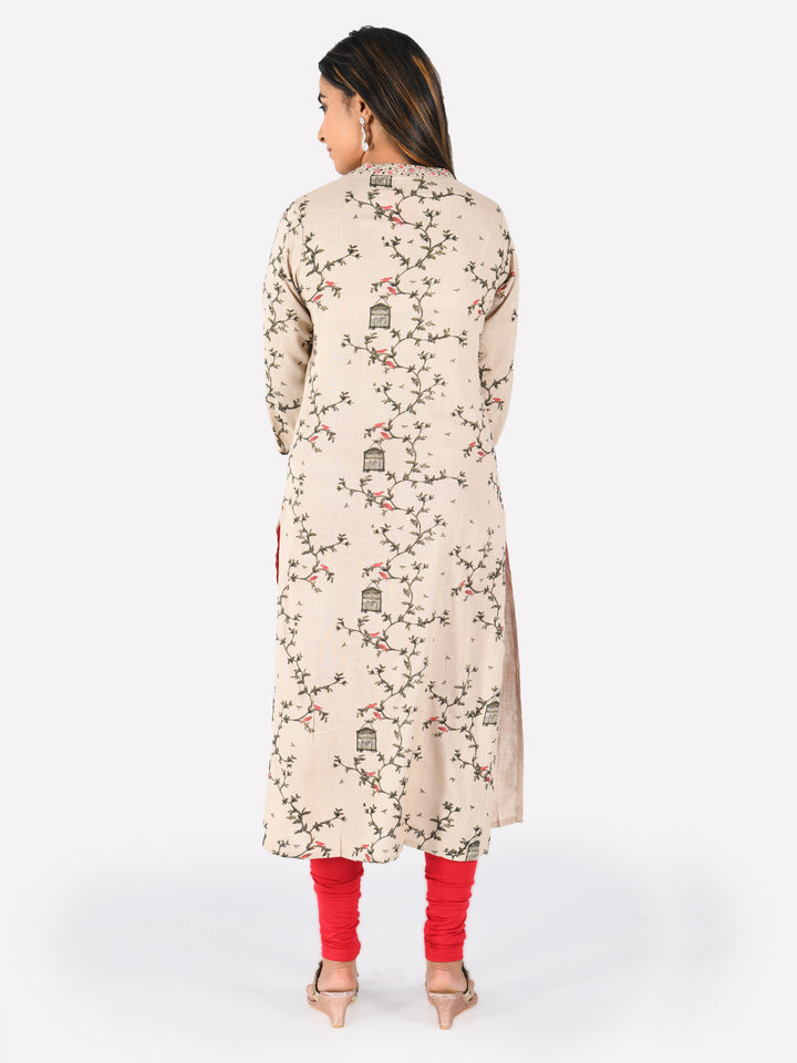 Neerus Beige Embroidered Straight Kurta