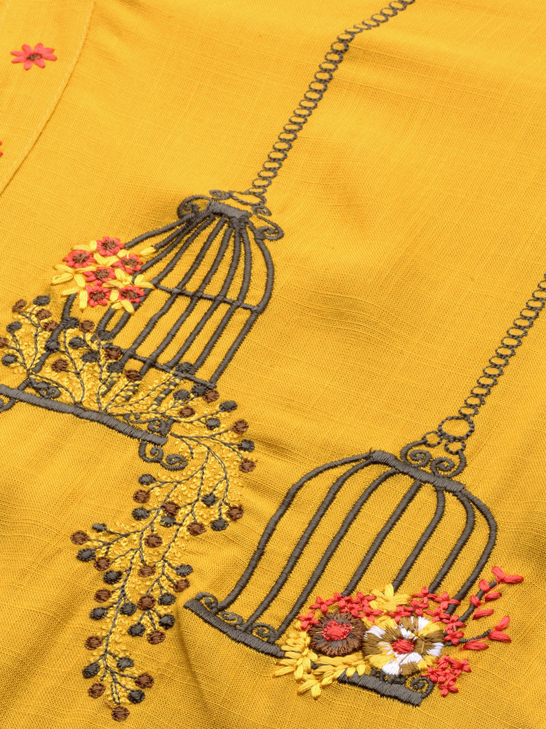 Neerus Women Mustard Yellow  Black Quirky Printed Straight Kurta With Embroidery