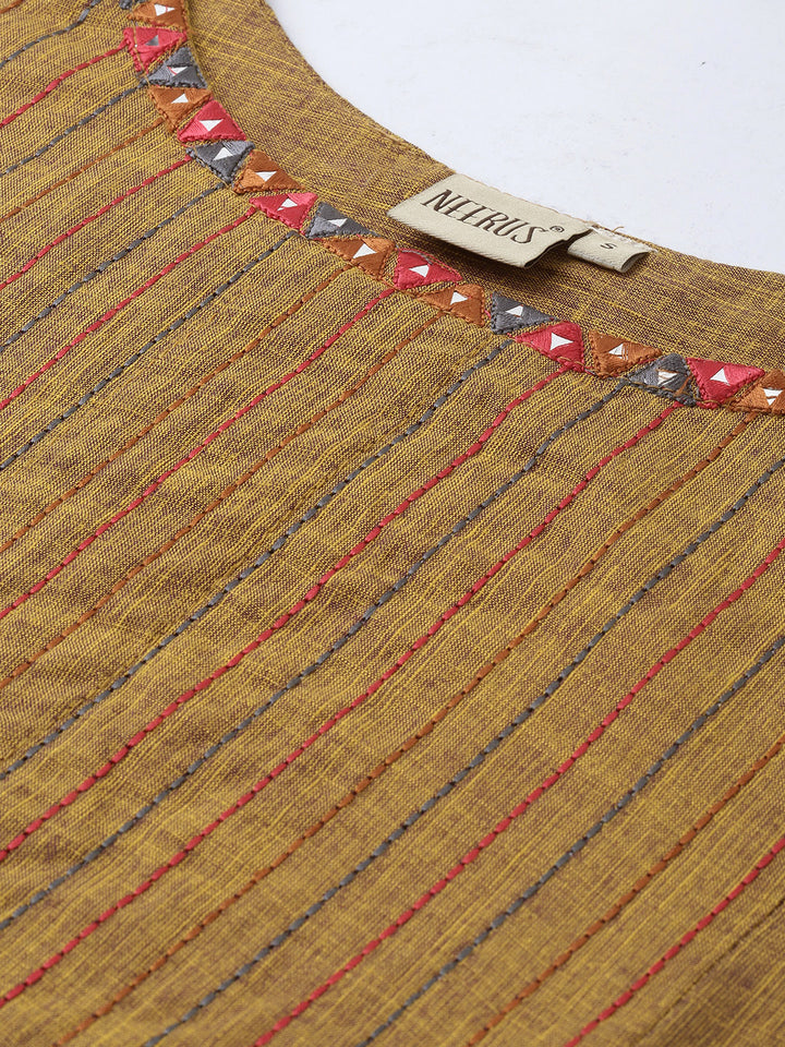 Neerus Brown Embroidered A Line Kurta