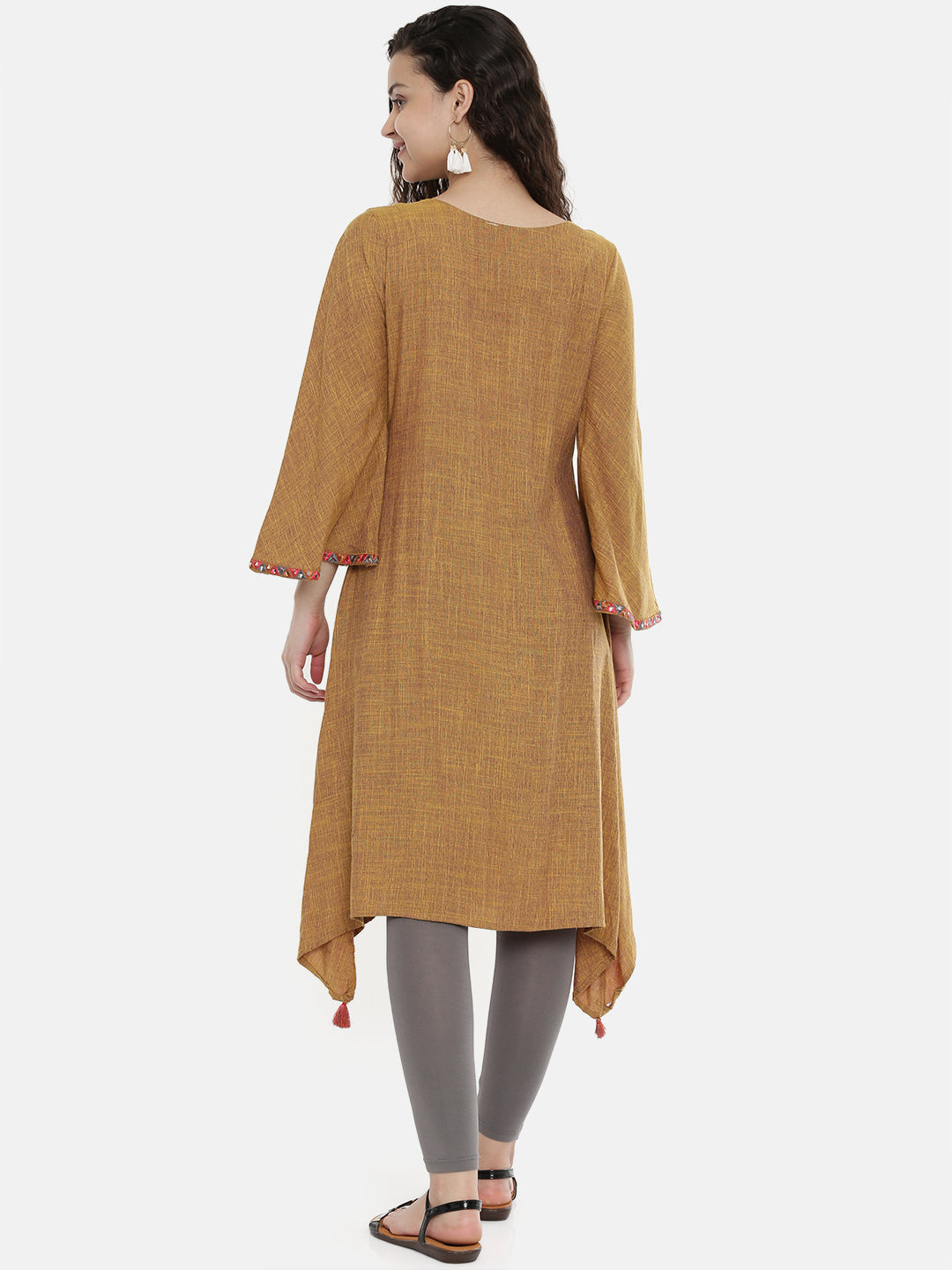 Neerus Brown Embroidered A Line Kurta