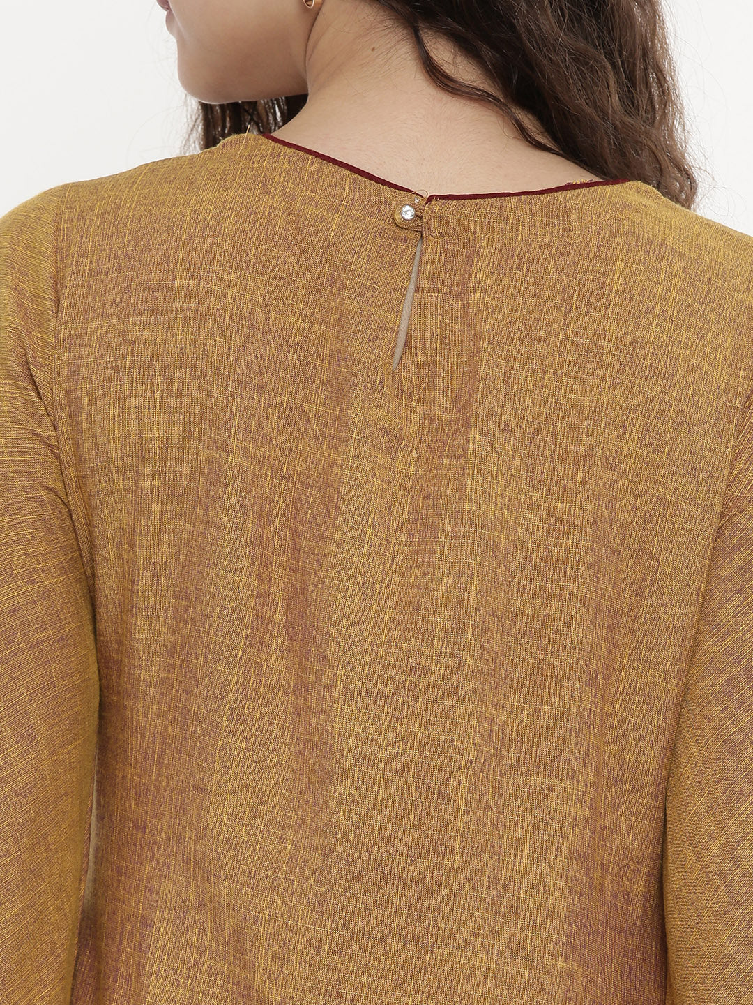 Neerus Brown rayon embroidered A-Line kurta - side view