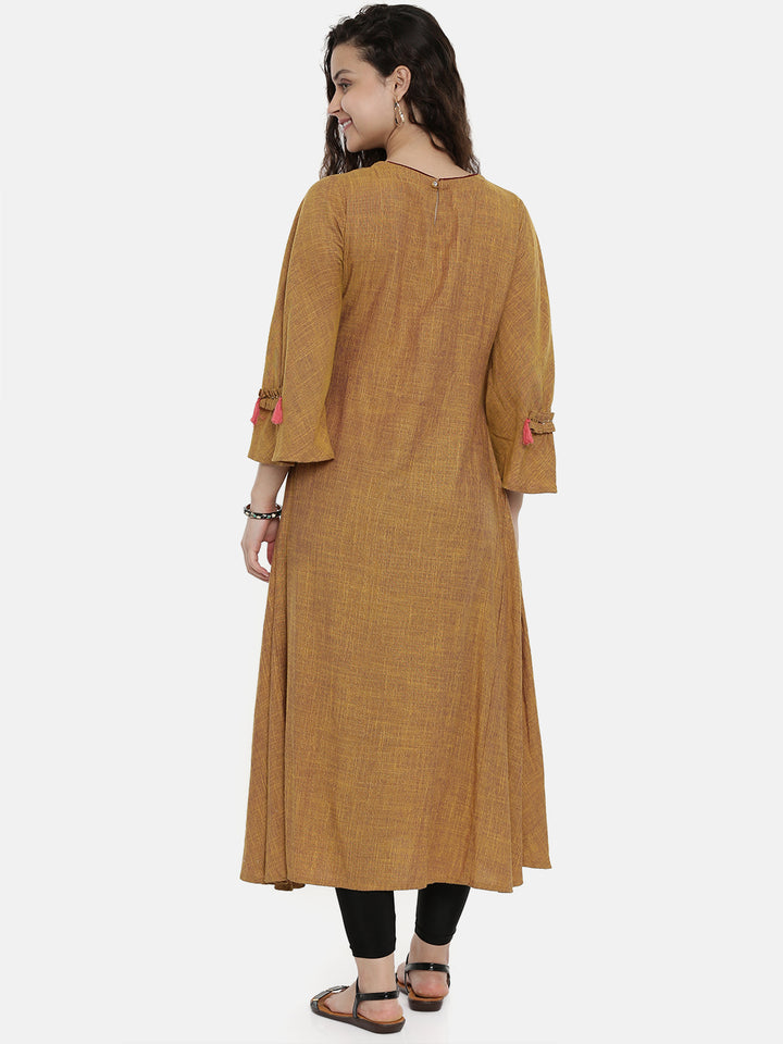 Neerus Brown rayon embroidered A-Line kurta - detail view 4