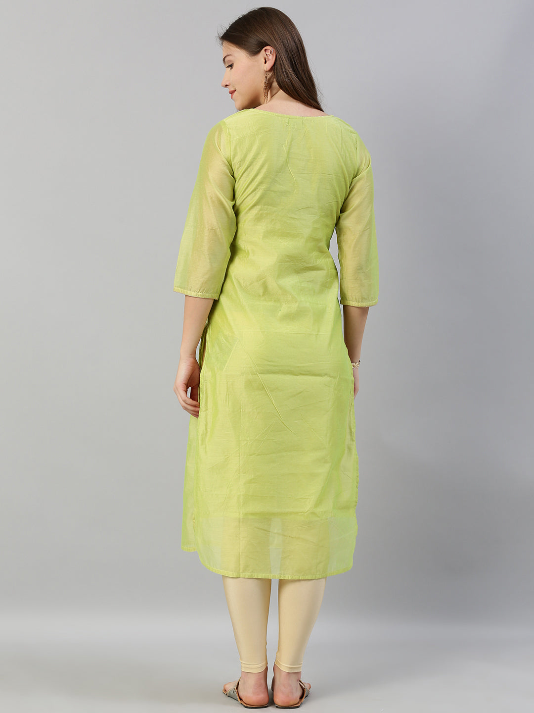Neerus Women Green Solid Straight Kurta With Embroidered Detailing