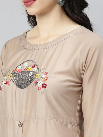 Neeru's Beige Embroidered Straight Kurta