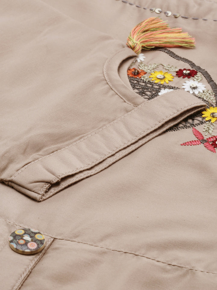 Neerus Beige Embroidered Straight Kurta