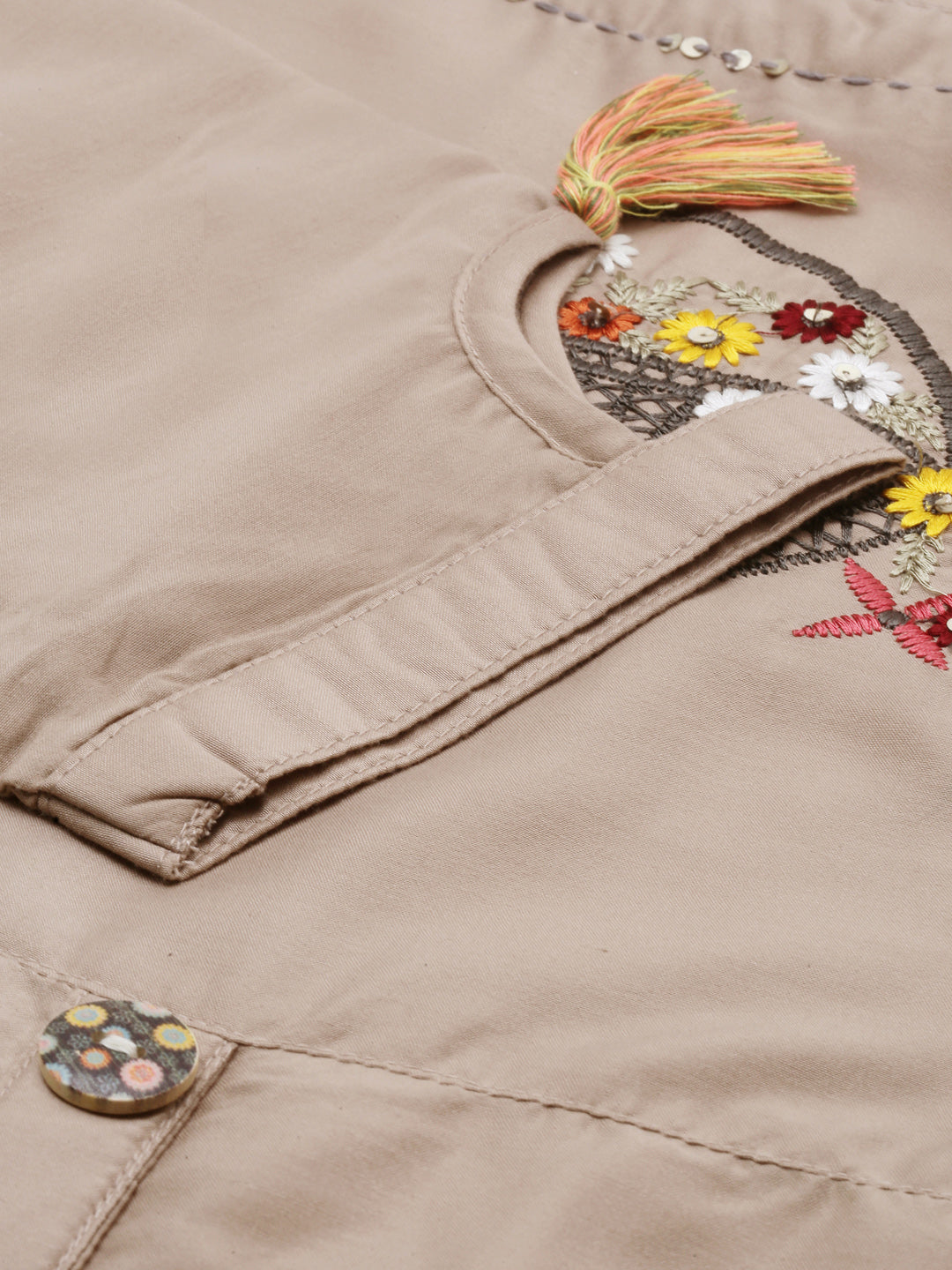 Neeru's Beige Embroidered Straight Kurta