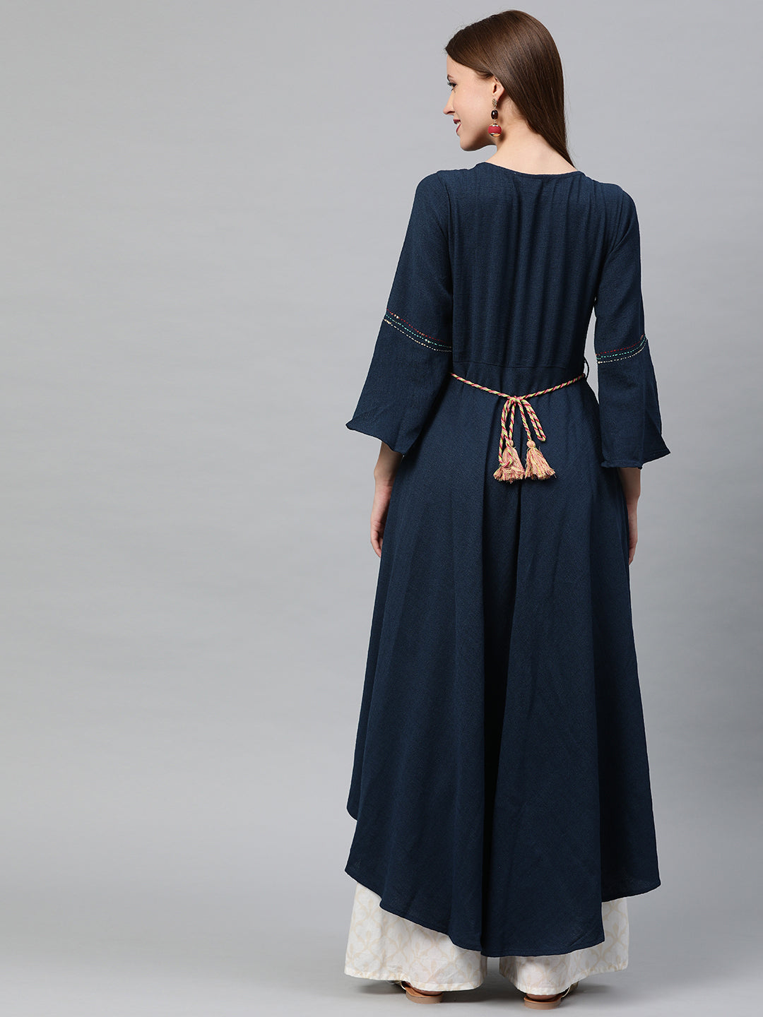 Neerus Blue Rayon Embroidered Anarkali Kurti - detail view 1
