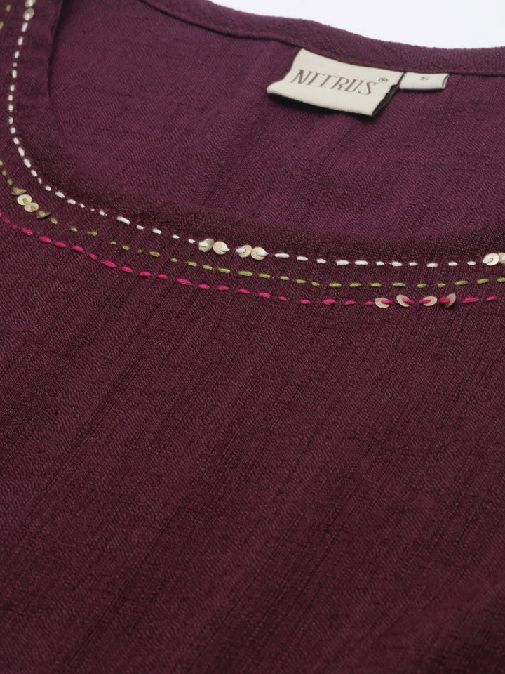 Neerus Maroon embroidered high-low kurta - back view