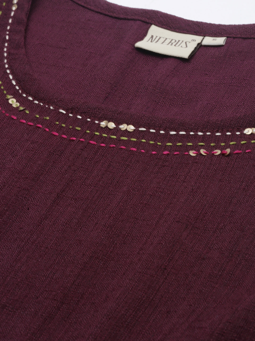 Neeru's Maroon Embroidered High Low Kurta