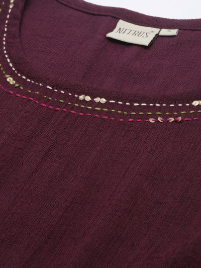 Neeru's Maroon Embroidered High Low Kurta