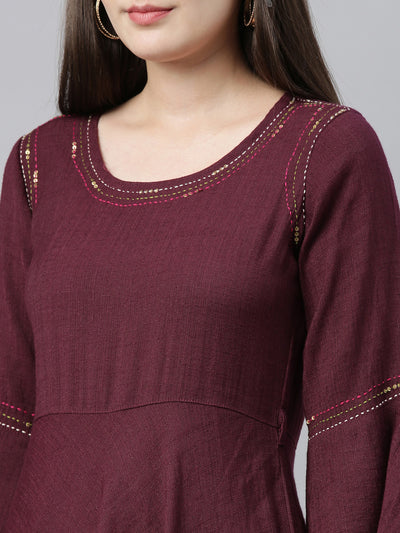 Neeru's Maroon Embroidered High Low Kurta