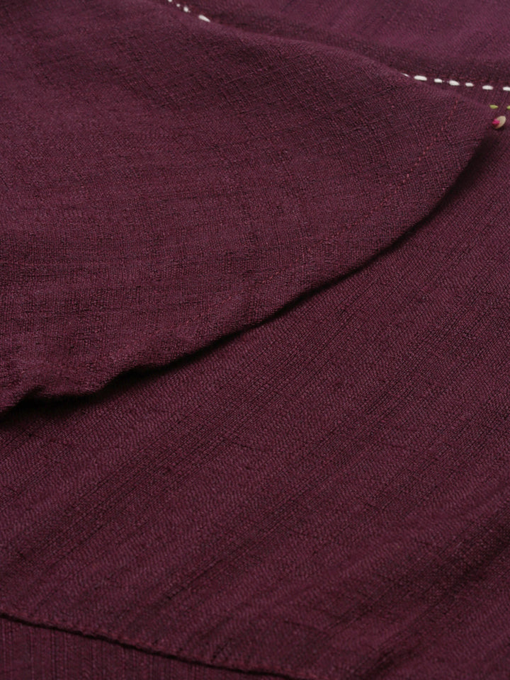 Neerus Maroon embroidered high-low kurta - detail view 1