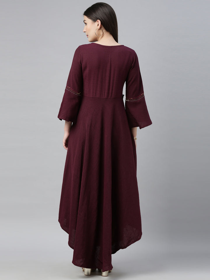 Neerus Maroon embroidered high-low kurta - detail view 4