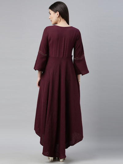 Neeru's Maroon Embroidered High Low Kurta