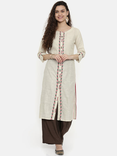 Neerus Women Cream-Coloured Self-Checked A-Line Kurta