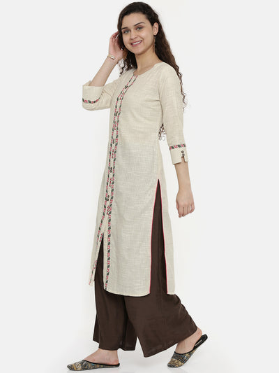 Neerus Women Cream-Coloured Self-Checked A-Line Kurta