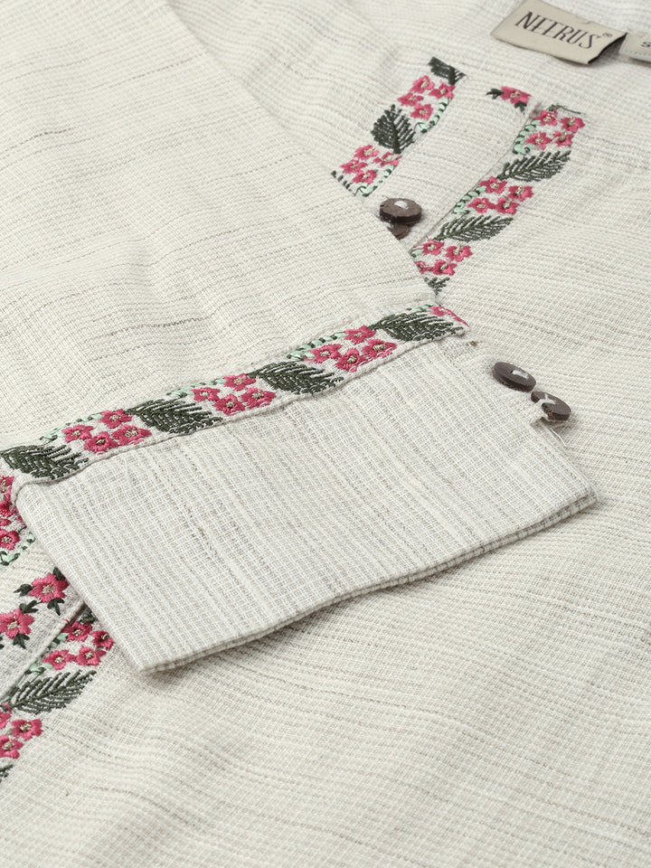 Neerus Beige cotton woven checked A-line kurta - detail view 2