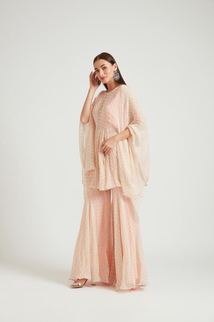 Neerus Orange georgette kurta set - back view