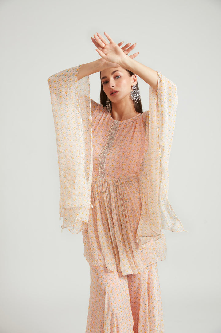 Neerus Orange georgette kurta set - detail view 1