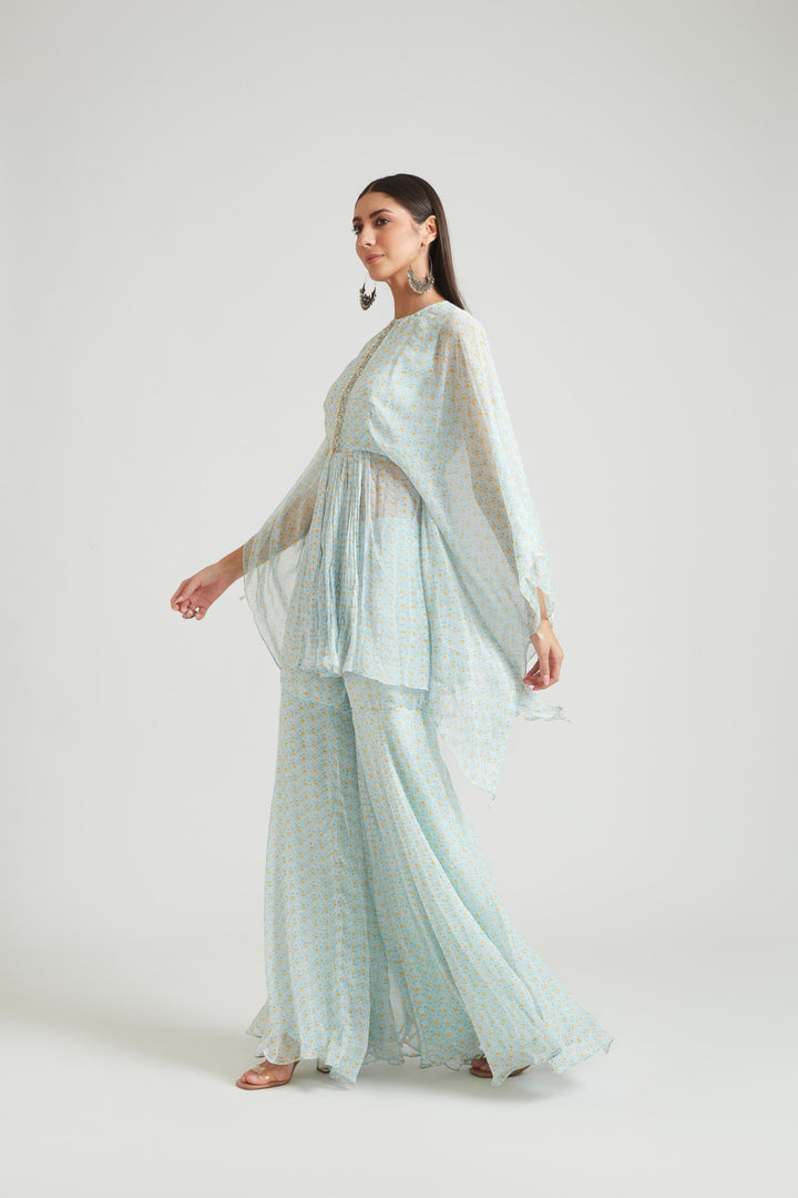 Neerus Blue Georgette Kurta Set - front view