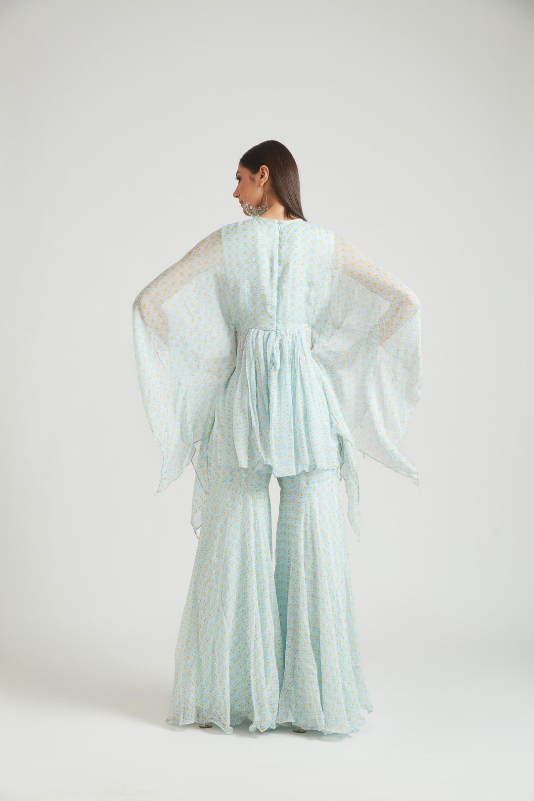 Neerus Blue Georgette Kurta Set - back view