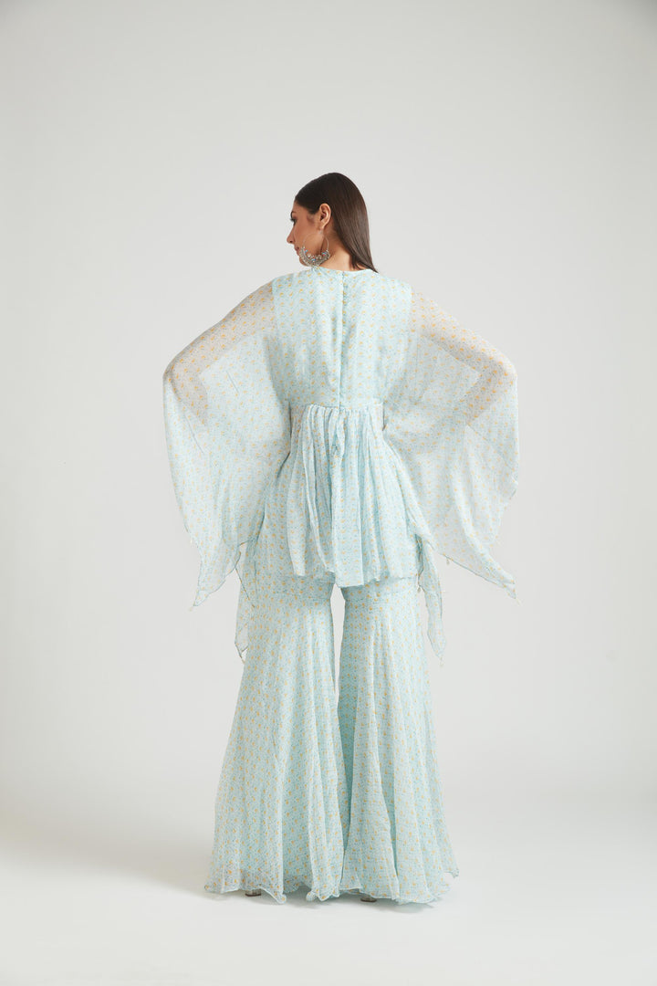 Neerus Blue Georgette Kurta Set - back view