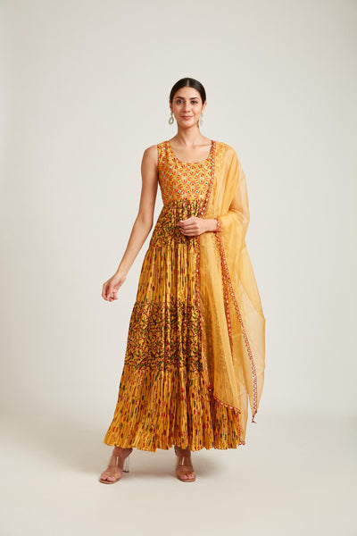 Neeru's Mustard Color Silk Fabric Gown