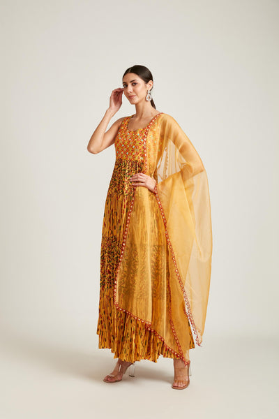 Neeru's Mustard Color Silk Fabric Gown