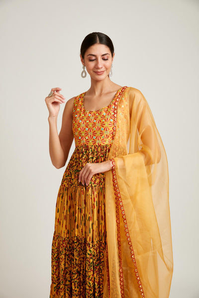 Neeru's Mustard Color Silk Fabric Gown