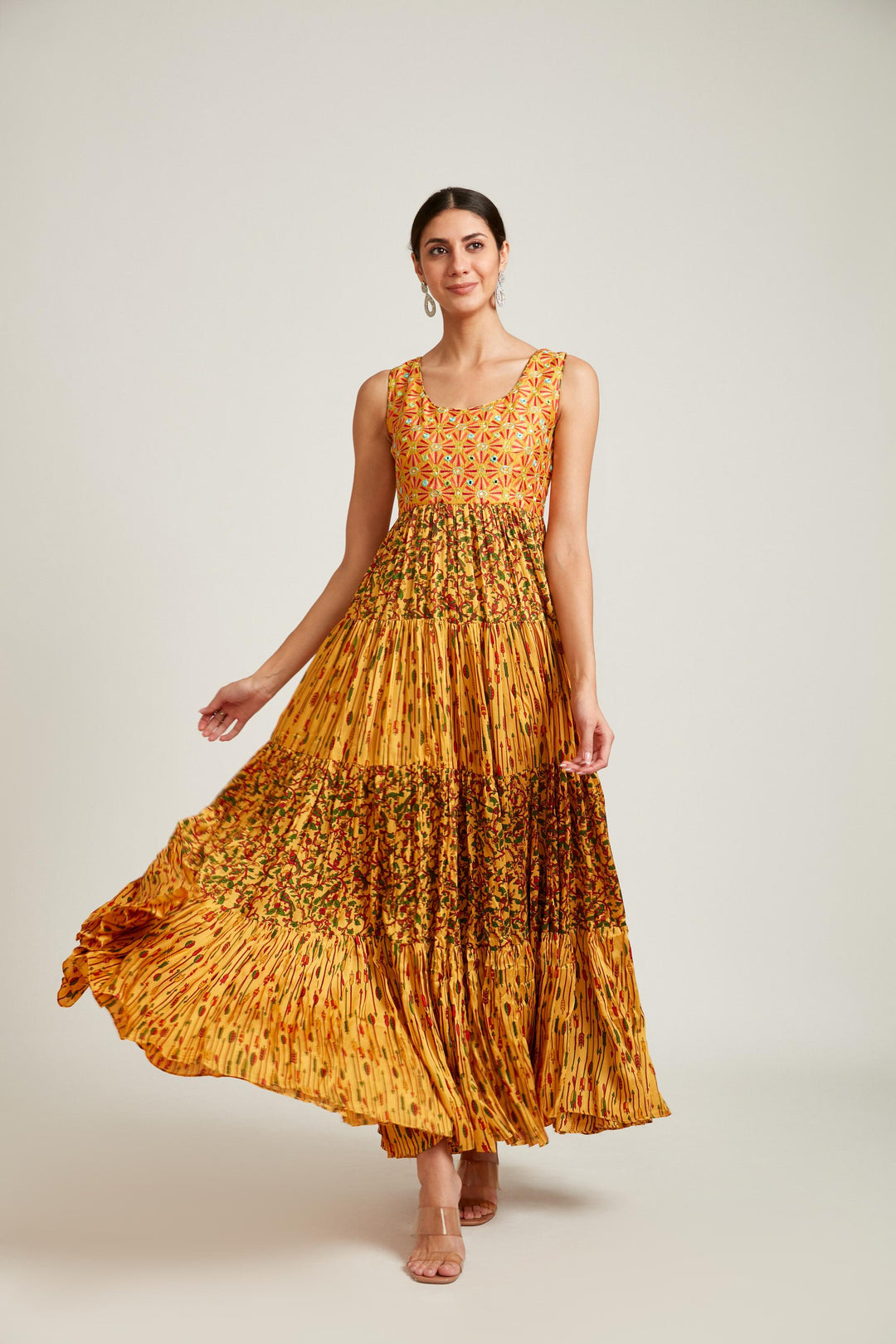 Neerus Yellow silk maxi gown - detail view 1
