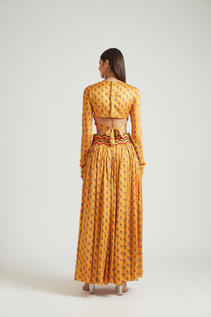 Neerus Yellow silk embellished lehenga choli set - detail view 2